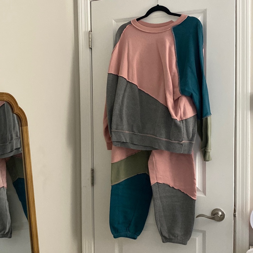 Pink, Green, Teal, Gray Sweat Set